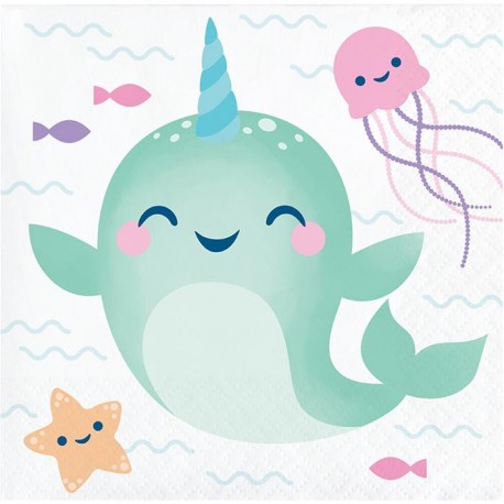 16 Servilletas Unicornio Ballena 25 cm