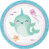 8 Platos Unicornio Ballena 18 cm