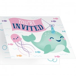 8 Invitaciones Unicornio Ballena