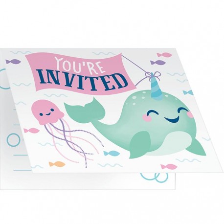8 Invitaciones Unicornio Ballena