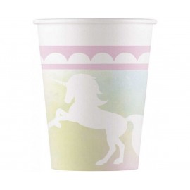 8 Vasos Unicornio Rosa de Papel