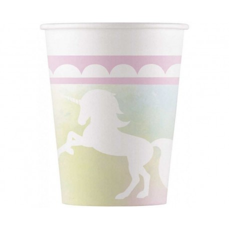 8 Vasos Unicornio Rosa de Papel
