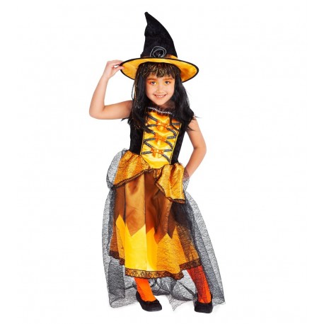 Schickes Orangefarbenes Hexenkostüm Für Kinder